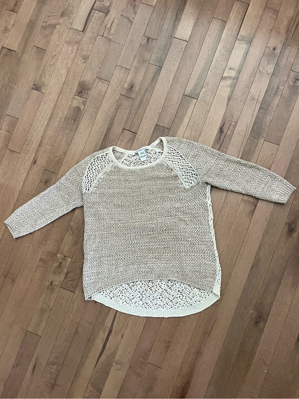 Light Beige Open-Knit Raglan Sweater